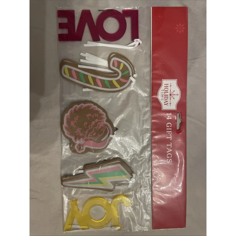 Fun Festive Large Colorful Gift Tags Retro LOVE JOY Pink Yellow Purple Gifting